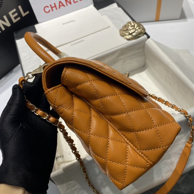 New CC original grained calfskin large coco handle bag A92991-3 pumpkin