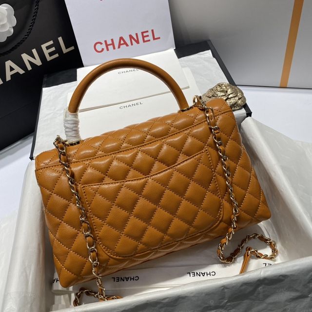 New CC original grained calfskin large coco handle bag A92991-3 pumpkin