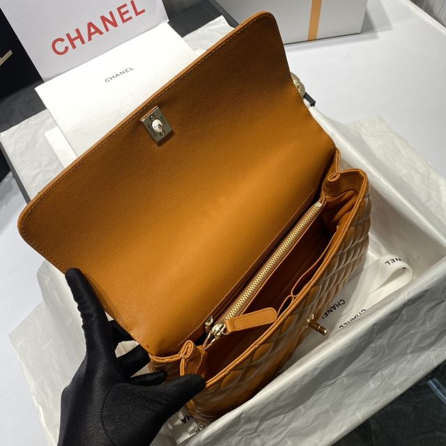 New CC original grained calfskin large coco handle bag A92991-3 pumpkin