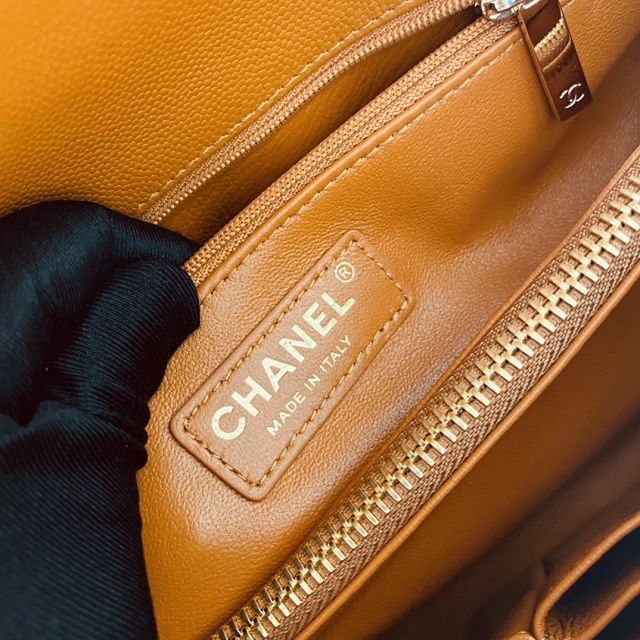 New CC original grained calfskin large coco handle bag A92991-3 pumpkin