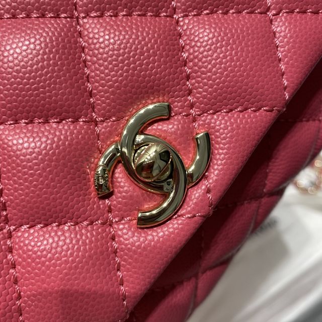 CC original grained calfskin coco top handle mini flap bag AS2215 rose red