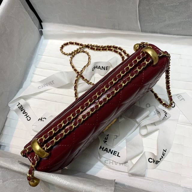 CC original calfskin wallet on chain AP2289 burgundy