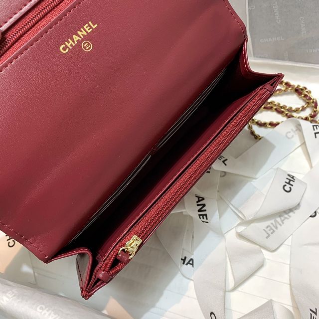 CC original calfskin wallet on chain AP2289 burgundy