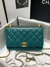 CC original calfskin wallet on chain AP2289 green