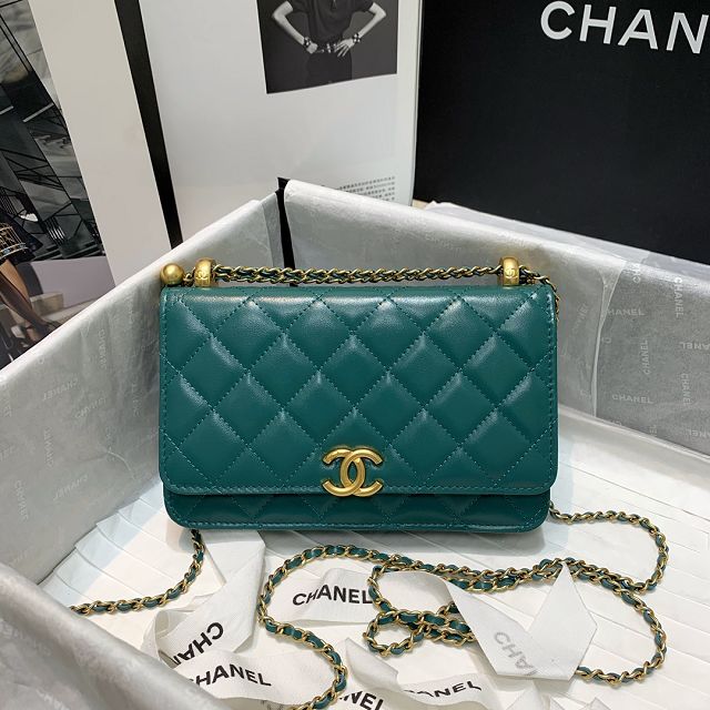 CC original calfskin wallet on chain AP2289 green