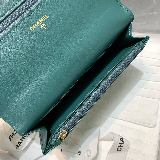 CC original calfskin wallet on chain AP2289 green