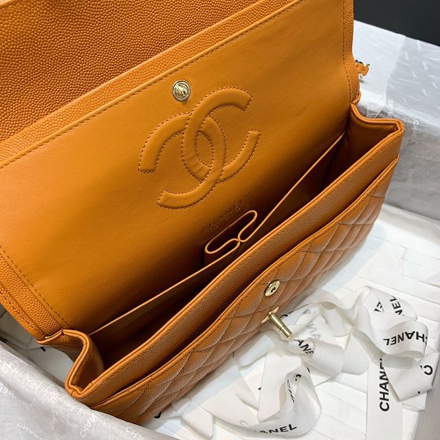 CC original grained calfskin medium flap bag A01112 pumpkin