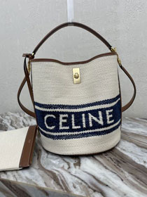 Celine original canvas bucket 16 bag 195573 white&blue
