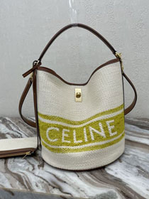 Celine original canvas bucket 16 bag 195573 white&yellow