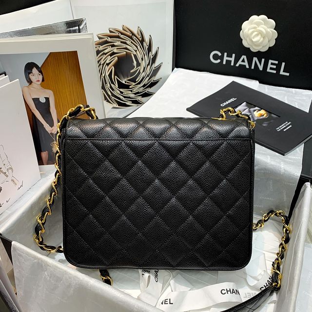 CC original grained calfskin flap bag A01088 black