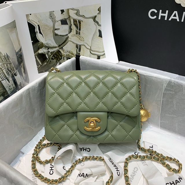 CC original lambskin small flap bag AS1786 green