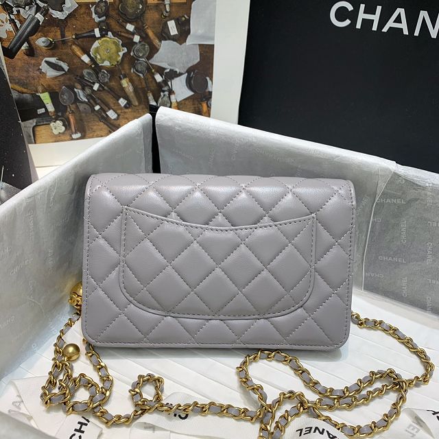 CC original lambskin wallet on chain AP1450 grey