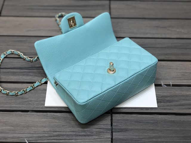 CC original grained calfskin mini flap bag A69900 sky blue