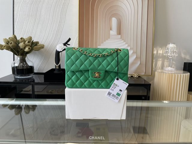 CC original lambskin small flap bag A01113 green