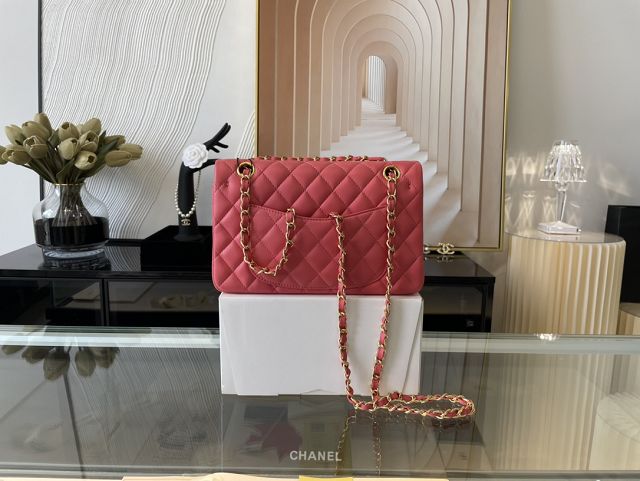 CC original lambskin small flap bag A01113 hot pink