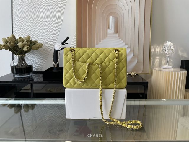 CC original lambskin small flap bag A01113 lemon yellow