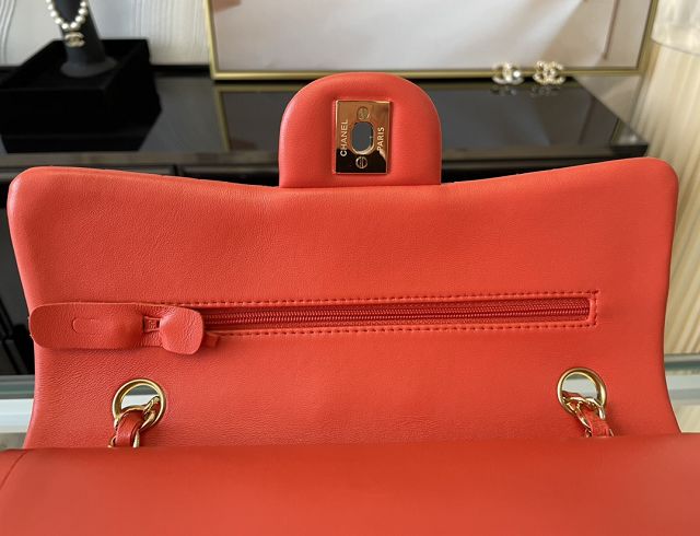 CC original lambskin small flap bag A01113 orange red