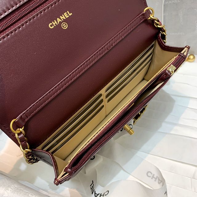 CC original lambskin wallet on chain AP1450 bordeaux