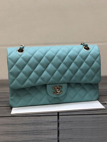 CC original grained calfskin medium flap bag A01112 sky blue