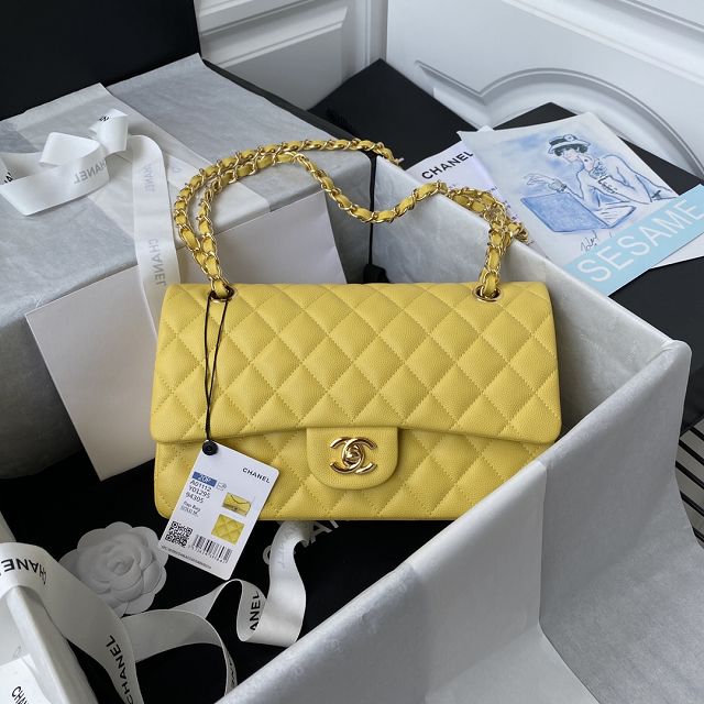 CC original grained calfskin medium flap bag A01112 yellow