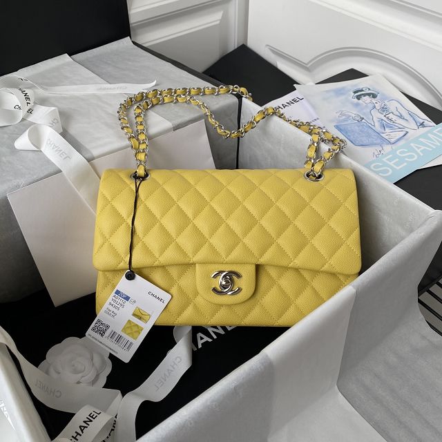 CC original grained calfskin medium flap bag A01112 yellow