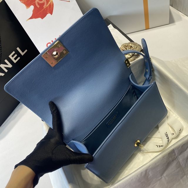 CC original grained calfskin medium boy handbag A67086 blue