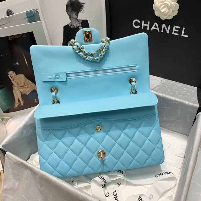 CC original lambskin medium flap bag A01112 sky blue