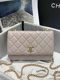 CC original lambskin wallet on chain 80982 light pink