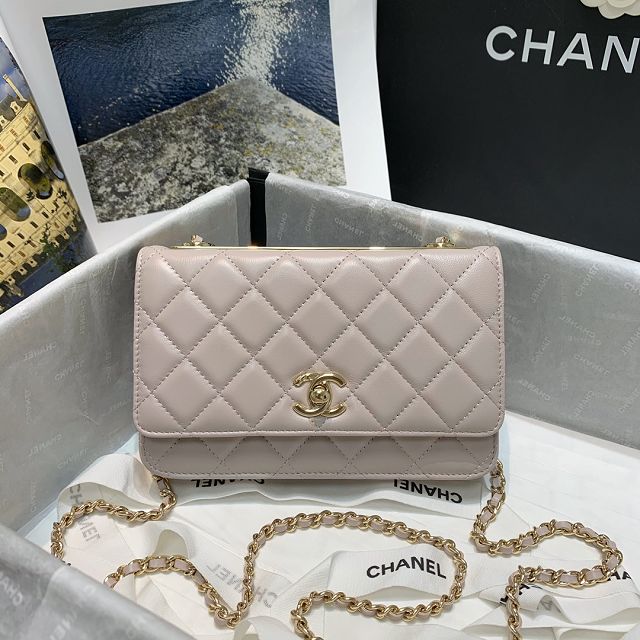 CC original lambskin wallet on chain 80982 light pink