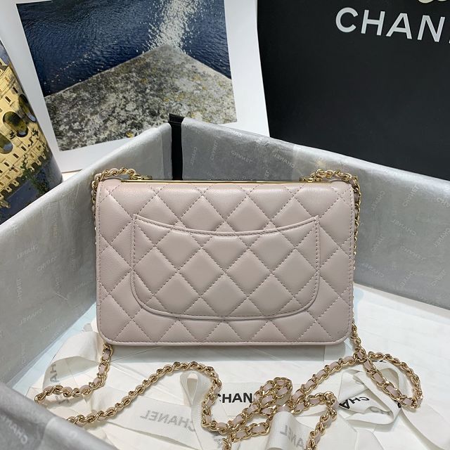 CC original lambskin wallet on chain 80982 light pink