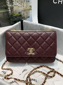 CC original lambskin wallet on chain 80982 wine