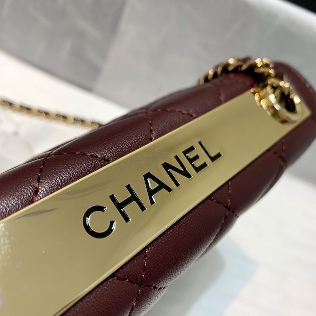 CC original lambskin wallet on chain 80982 wine