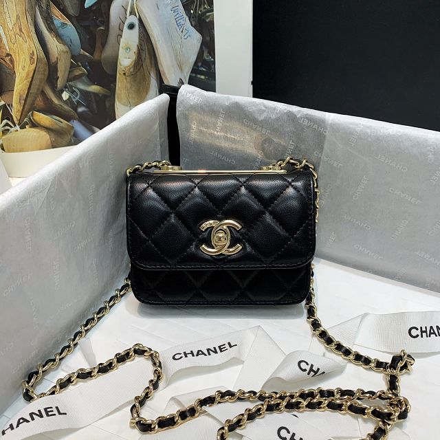 CC original lambskin mini wallet on chain A82768 black