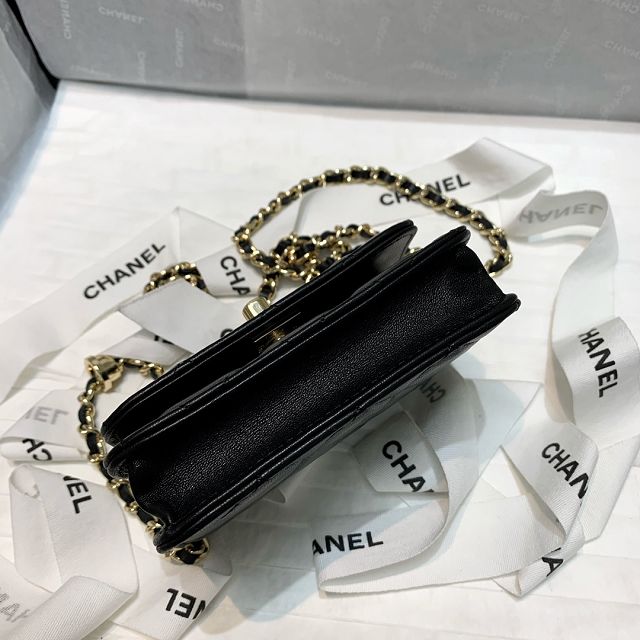 CC original lambskin mini wallet on chain A82768 black