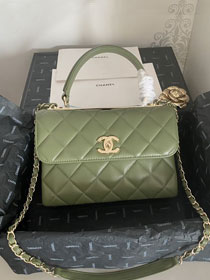 CC original lambskin top handle flap bag A92236-2 green