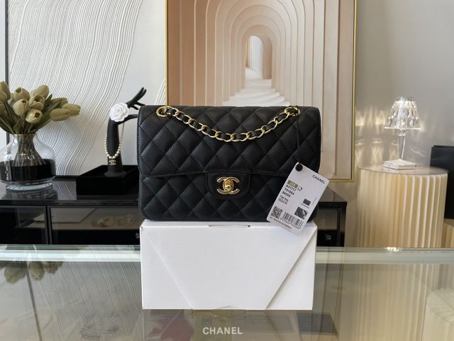 CC original grained calfskin small flap bag A01113 black