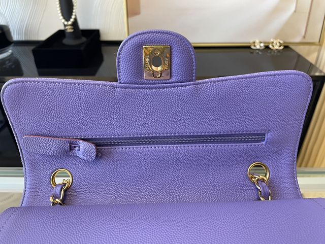 CC original grained calfskin small flap bag A01113 purple