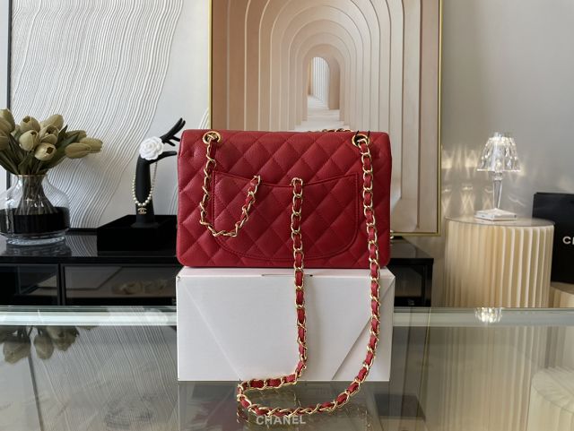 CC original grained calfskin small flap bag A01113 red