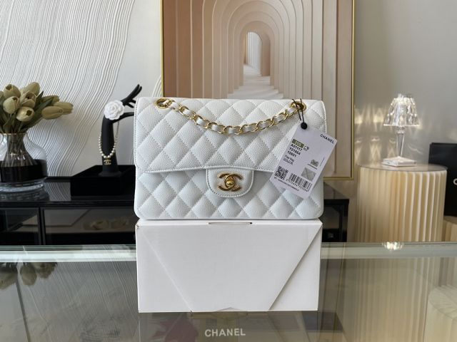 CC original grained calfskin small flap bag A01113 white