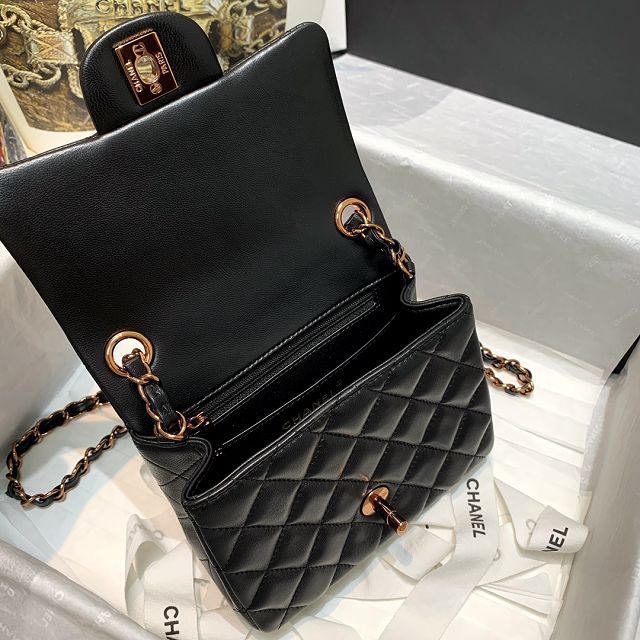 CC original lambskin mini flap bag A35200 black(rose gold)