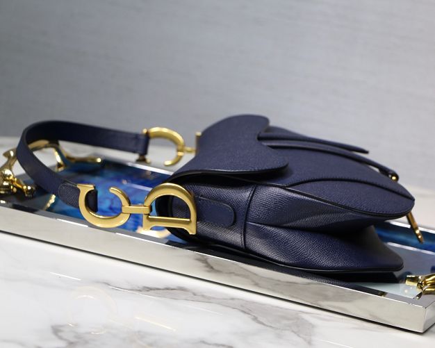 Dior original grained calfskin saddle bag M0446 navy blue