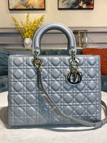 Dior original lambskin large lady dior bag 44560 grey