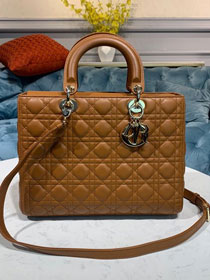 Dior original lambskin large lady dior bag M0566 caramel