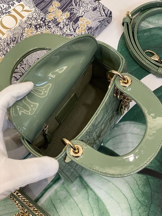 Dior original patent calfskin mini lady bag M0505 avocado green
