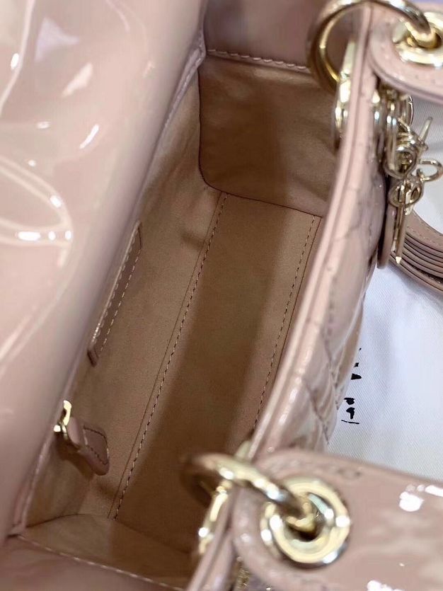 Dior original patent calfskin mini lady bag M0505 nude