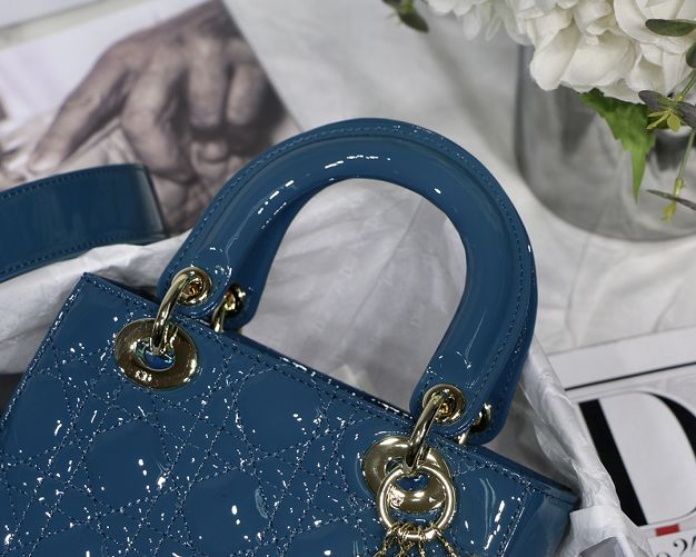 Dior original patent calfskin small my ABCdior bag M0538 dark blue