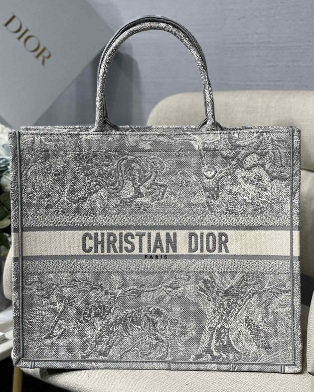 Dior original canvas book tote bag M1286 light grey