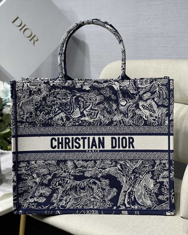 Dior original canvas book tote bag M1286-3 navy blue	