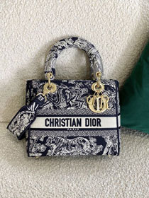 Dior original canvas medium lady D-Lite bag M0565-2 navy blue