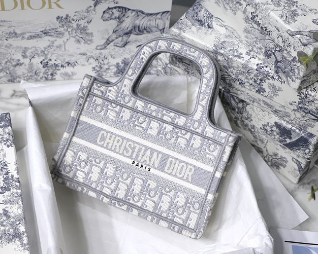 Dior original canvas mini book tote bag S5475 light grey
